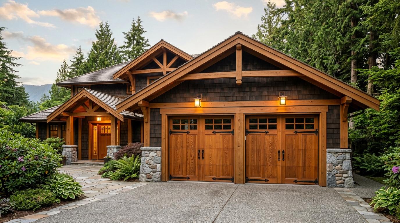 Custom cedar carriage-style garage door on a Metro Vancouver home